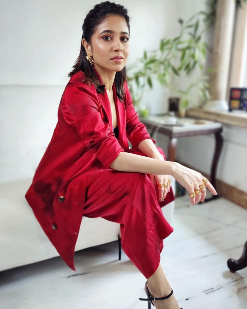 Shweta Tripathi red pantsuit hot bollywood actress