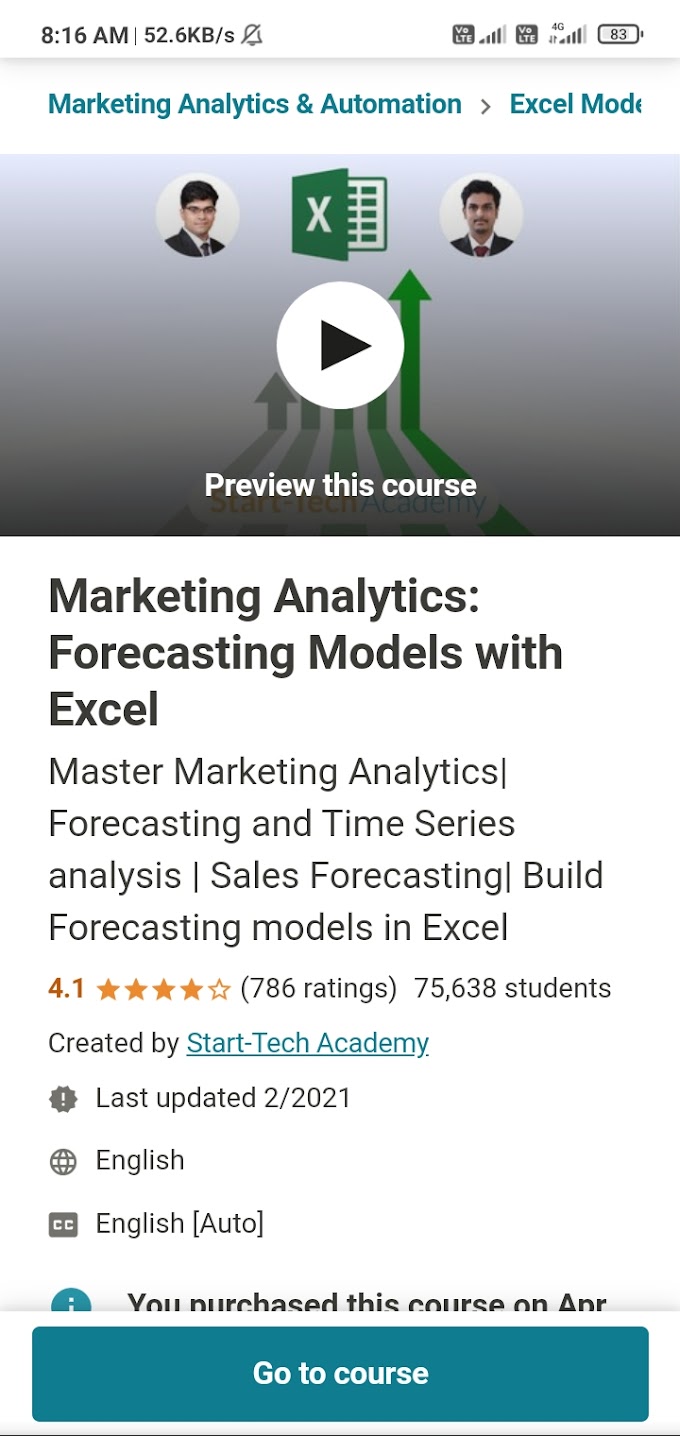 Marketing Analytics: Forecasting Models with Excel || Udemy paid Course for free