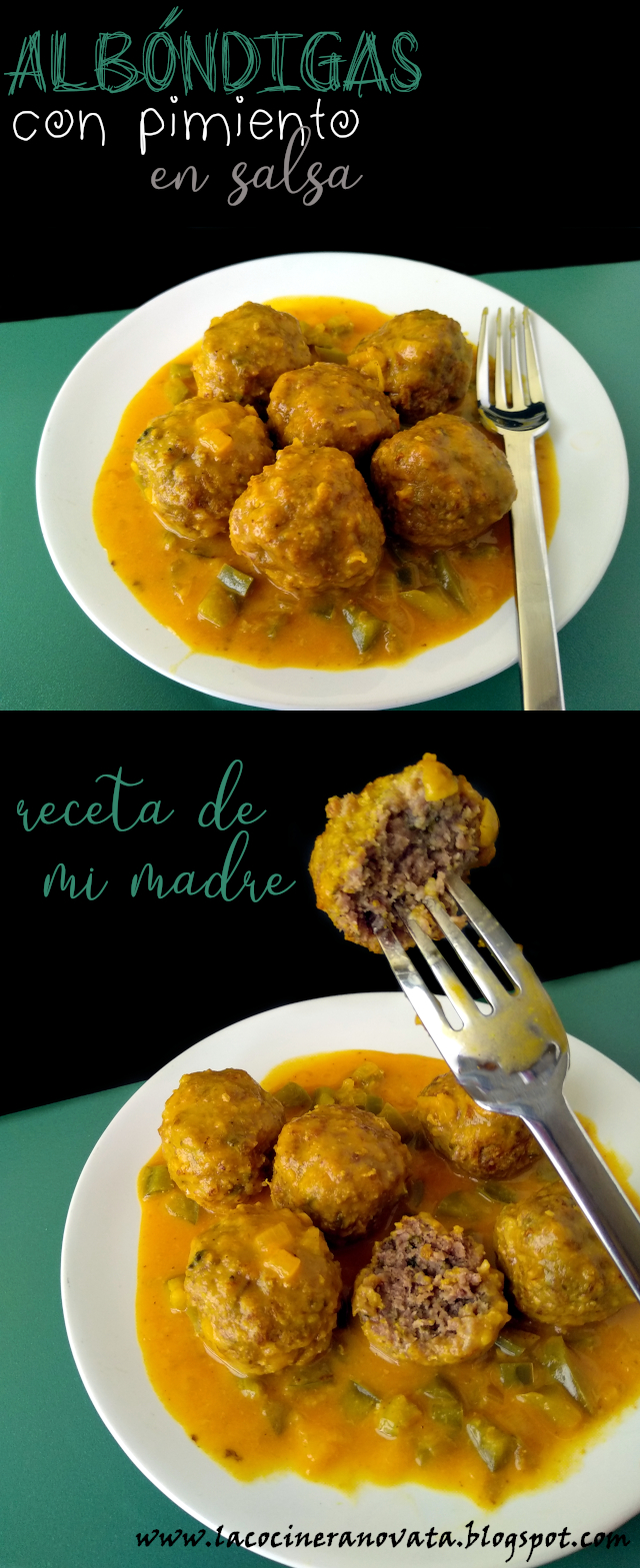 ALBONDIGAS CON PIMIENTO EN SALSA LA COCINERA NOVATA GUISO RECETA COCINA CASERA BAJO EN CALORIAS TUPPERWARE FAMILIAR CARNE PICADA COMFORTFOOD