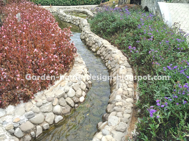 garden house design, garden house idea, garden house landscaping, backyard small river landscpaing, backyard small stream landscaping idea, natural rock backyard landscaping