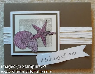 Card made with Stampin'UP stamp set called: By the Seashore, banner tail made with a square punch