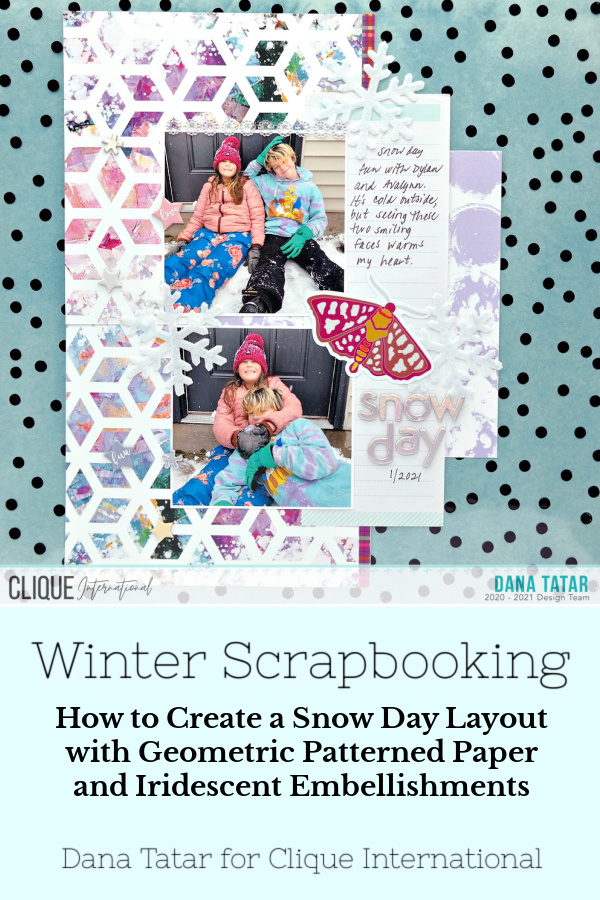 Vibrant and Bold Geometric Print Snow Day Layout with Iridescent Embellishments