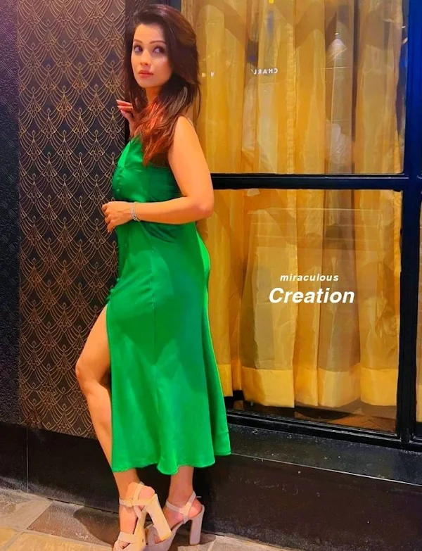 adaa khan sexy legs high slit green dress