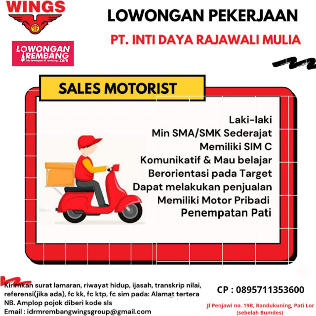 3 Lowongan Kerja Pegawai PT Inti Daya Rajawali Mulia Wings Tireman Rembang