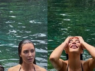 Kim Kardashian shares Photobombing on her swimsuit!!