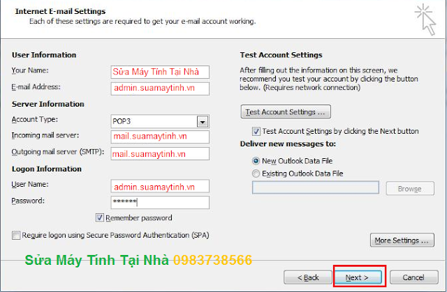 Cài đặt Mail trên Microsoft Outlook 2010 - H05