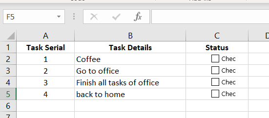 simple checklist in excel