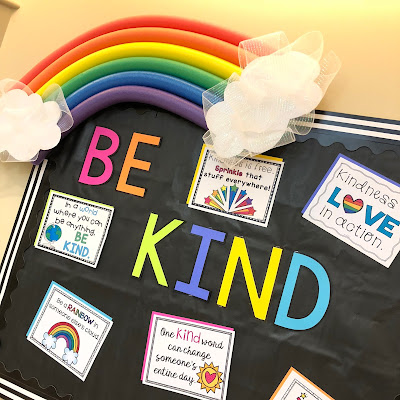 Pool noodle rainbow and BE KIND bulletin board