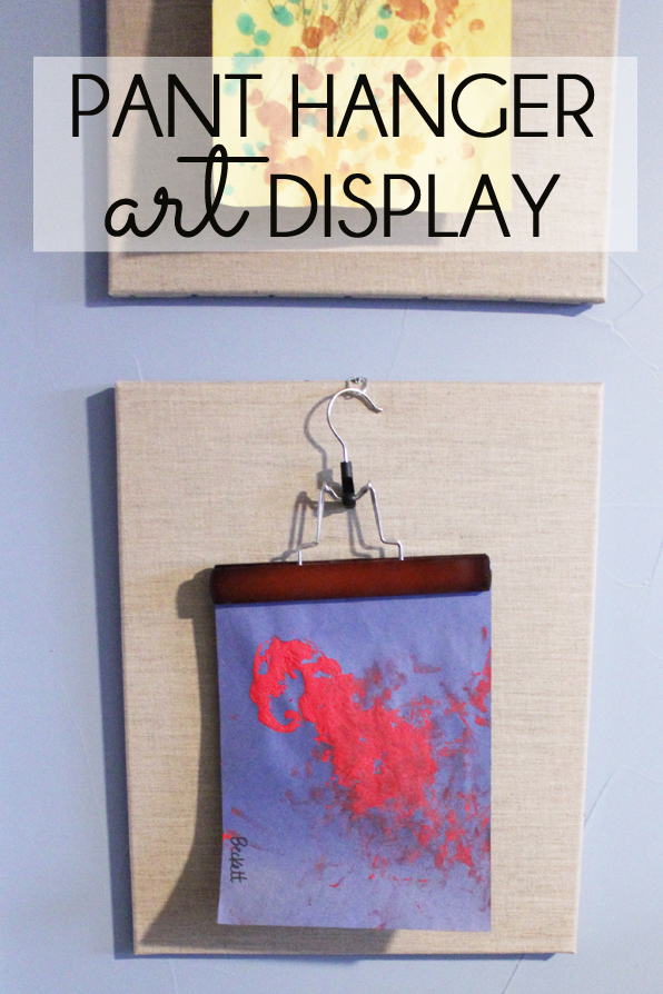 five minute friday} Pant Hangers to Display Kids' Art  Blue i Style -  Creating an Organized & Pretty, Happy Home!