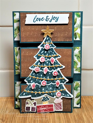 Rhapsody in craft, #rhapsodyincraft,#heartofchristmas,#hertofchristmas2023,Christmas card, Fancy fold, Triple Bridge Fold Card, Merriest Trees, Merriest Trees Dies, Gorgeously Made Dies, A Walk in the forest Joy of Christmas DSP, Stampin' Up, #artwithheart, Art With Heart, #loveitchopit