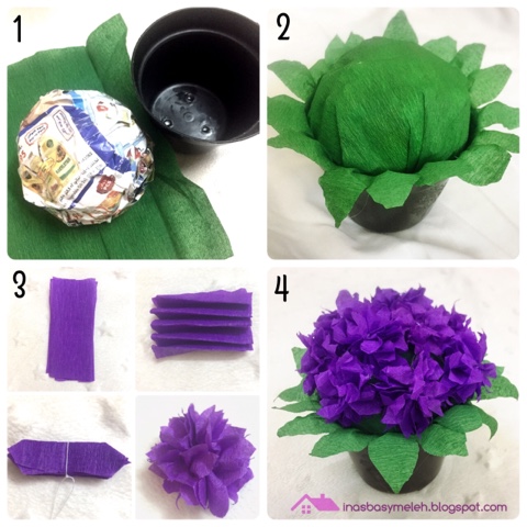 DIY Bunga Pot dari Kertas Krep - Baiti Jannati
