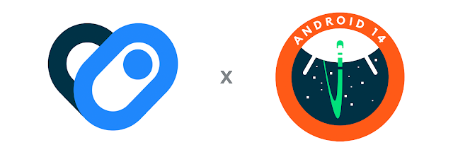 Health Connect and Android 14 logos with an X between them to indicate collaboration