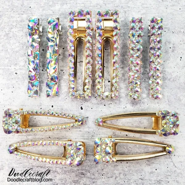 Which rhinestone hair clip is your favorite? Learn how to make sparkly hairclips using glue and flatback gemstones.