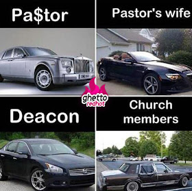 This poster accurately portrays the expensive luxury cars that ntcc tithepayers purchase for the board members while those same tithe paying church members drive oil-puking junkers; and are mocked by kekel for their sacrifice!