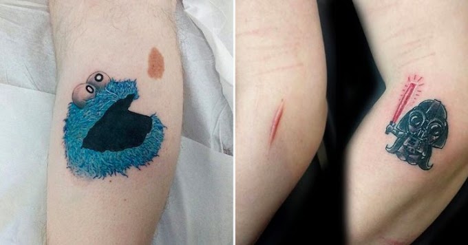12+ Creative Tattoo Designs That Included People’s Birthmarks And Scars   