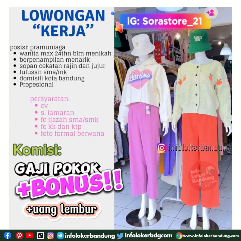 Lowongan Kerja Pramuniaga Sora Store Bandung Januari 2024
