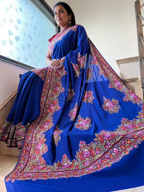 Kashmiri hand embroidered aari work saree