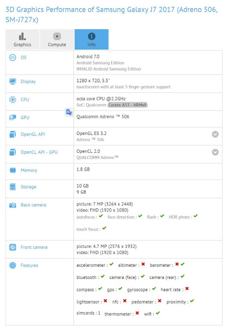 Samsung Galaxy J7 2017 rò rỉ cấu hình trên GFXBench