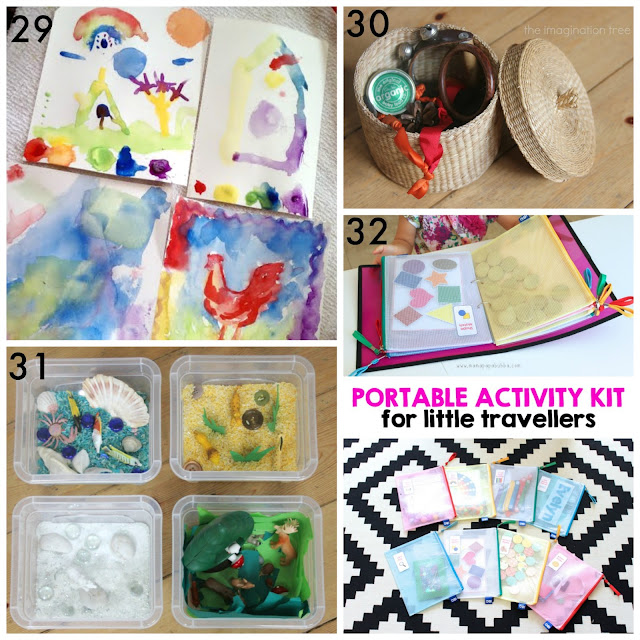 30+ Simple and Easy DIY Travel Kits for Kids.  Great for vacations - road trips, plane trips, etc - but also great for entertaining kids in waiting rooms and restaurants.  From Fun at Home with Kids