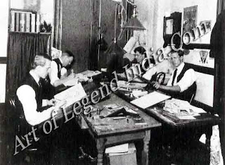 This photograph shows Hopper in 1906 (seated right foreground) at work in the advertising agency of C. C. Phillips & Co. Hopper always looked back on his commercial career with 5011k' bitterness, although his period with Coles Phillips earned hint enough money to finance his painting trips to Paris.