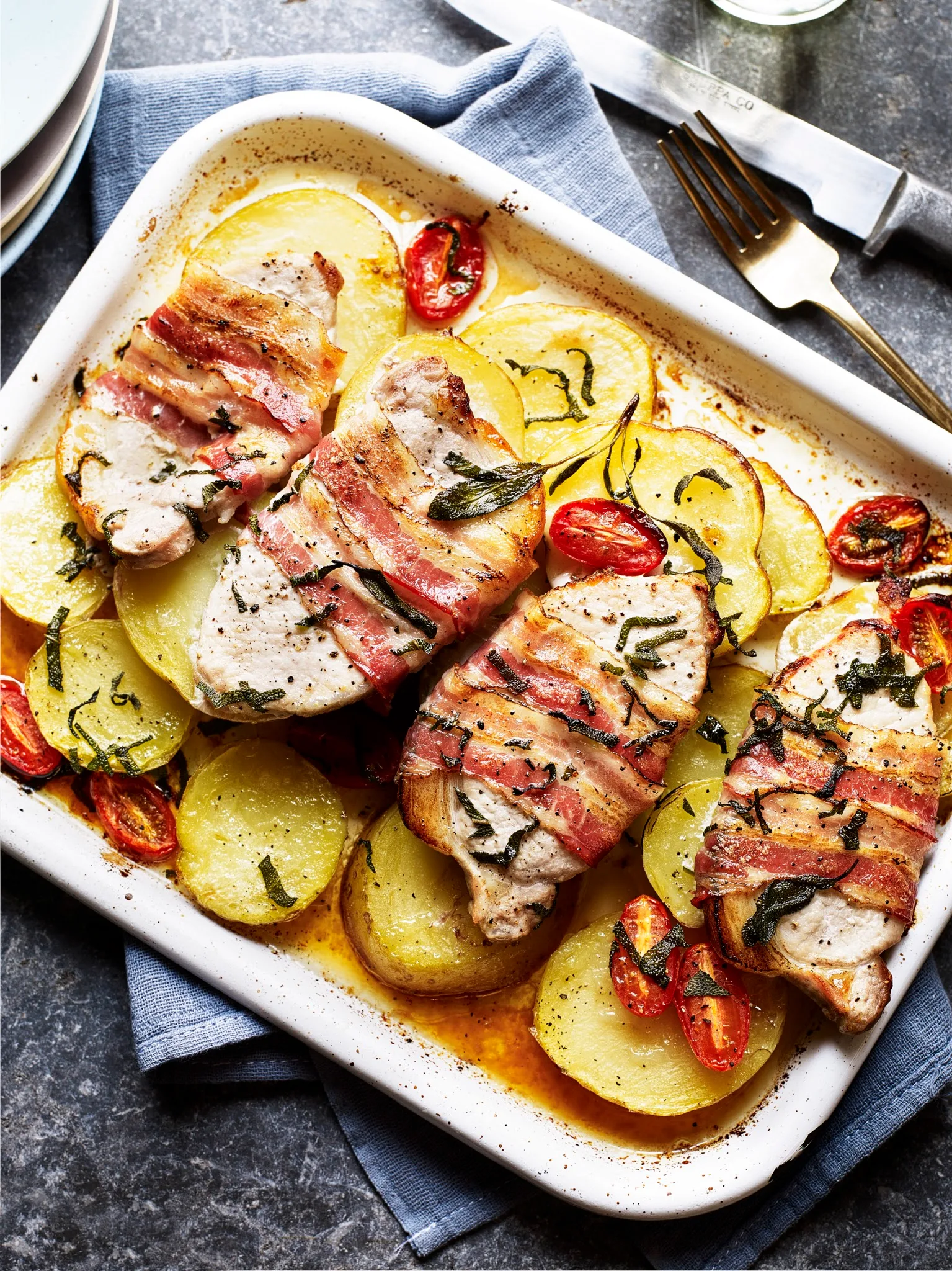 How To Make Tuscan Potatoes With Pork Loin Steaks And Pancetta: