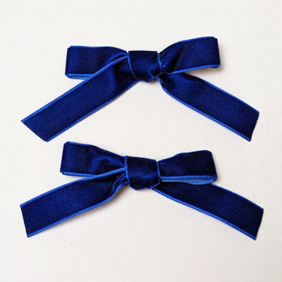 Blue velvet bow clips