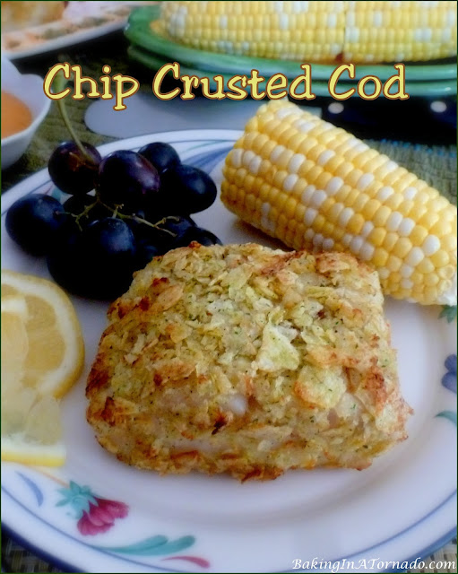 Chip Crusted Cod (oven or air fryer) | recipe developed by www.BakingInATornado.com | #recipe #dinner