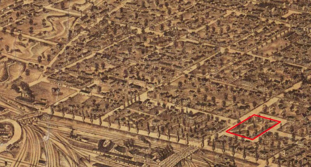 Detail from Bird's Eye View of Toronto, 1876 showing Clarence Square