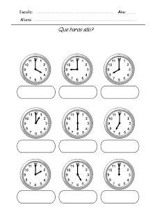 Atividade com horas Relógios para Completar - Que horas são 2