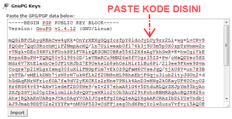 Paste kode GnuPG Public Key pada box yang telah disediakan