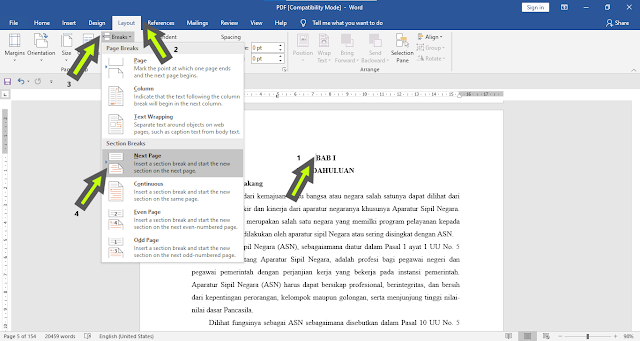 Membuat Nomor Halaman Berbeda Pada Satu File Microsoft Word (Format Laporan Aktualisasi)