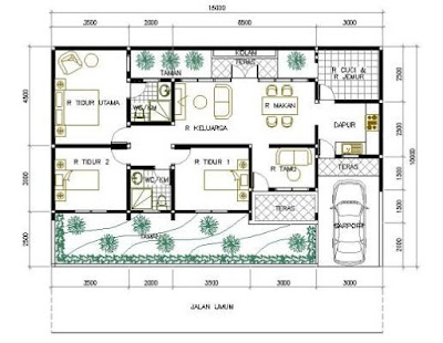 Contoh Model Denah Rumah Minimalis 1 Lantai 3 Kamar