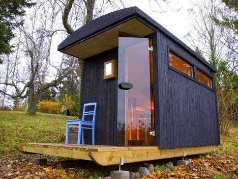 the flying tortoise: a simple little sauna shed on a sled