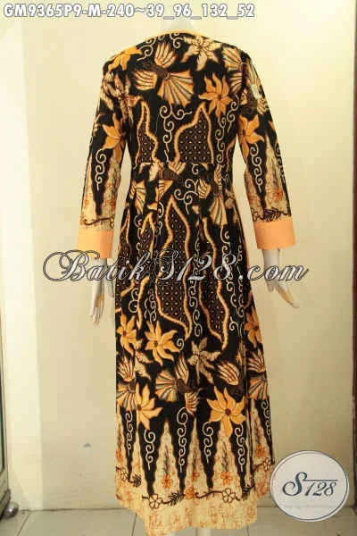 Baju Gamis Batik Kombinasi Kain Polos Model Kancing Depan - Model baju gamis batik kombinasi kain polos