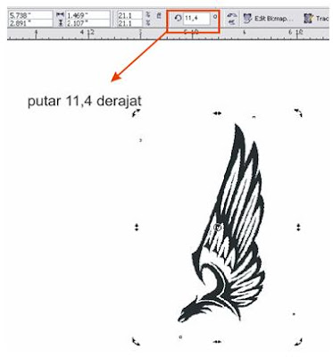 Agar sayap tampak bagus lebih tegak putarlah gambar sayap 114 derajat