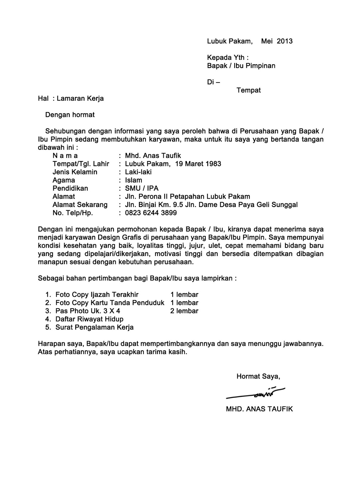 Surat Lamaran Kerja