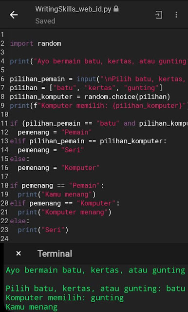 Membuat Permainan Batu, Kertas, Gunting dengan Python