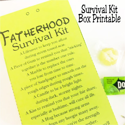 Give dad something he really needs this Father's day with this printable Fatherhood survival kit box.  Fill it with things to help him keep his humor and sanity and he'll be laughing all through out the day. #fathersday #survivalkit #printable #diypartymomblog