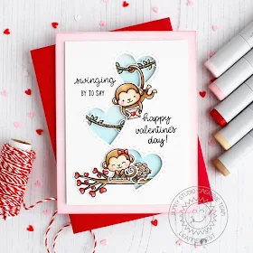Sunny Studio Stamps: Love Monkey Stitched Hearts Valentines Day Card by Leanne West