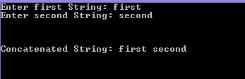concatenate two strings without using strcat string class function