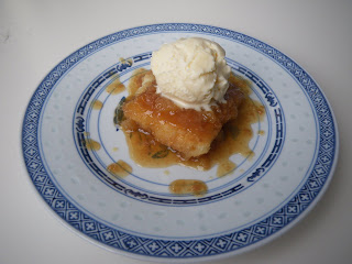 A Quebecois classic: a slice of pouding chomeur with homemade ice cream