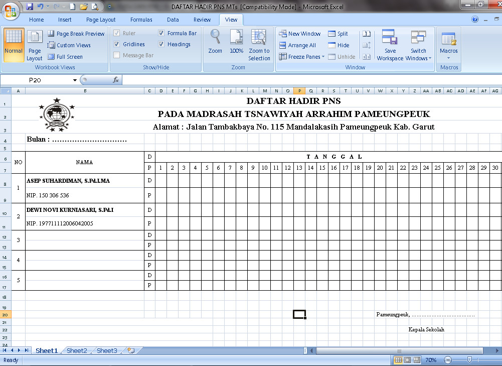 Download File: Download Contoh Daftar Hadir PNS Pada MTs 