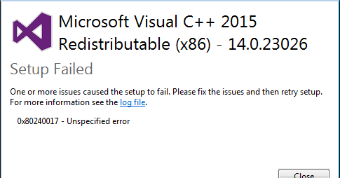 Fix Your Pc 0x Unspecified Error While Installing Visual C Redistributable 15 In Windows 7