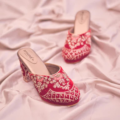 Red Embroidered Sandals for Bride