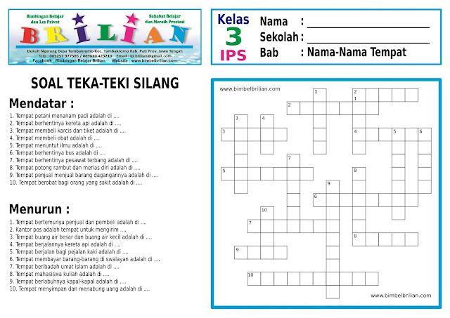  Tempat berhentinya kereta api yaitu di  Soal Teka-Teki Silang (TTS) IPS Kelas 3 SD Tentang Nama-Nama Tempat 