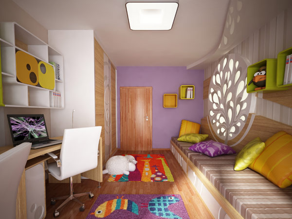 Kids bedroom design look with bright color colored textures-1