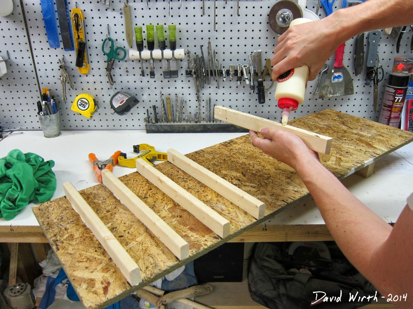 glue slats, 1x2 pine, how to clamp, cart