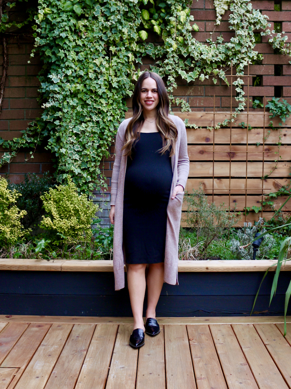 Jules in Flats - Bodycon Midi Dress with Duster Cardigan (Business Casual Workwear on a Budget)