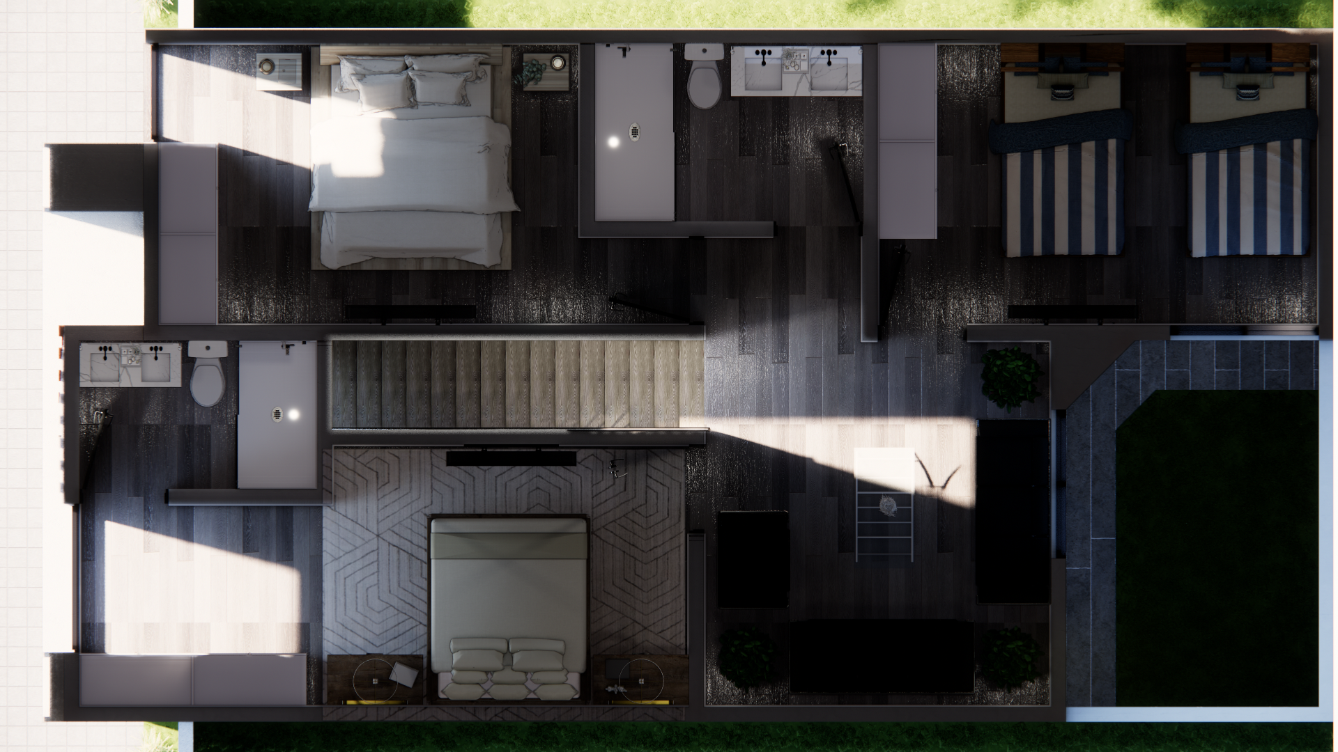 PLANO DE CASA DE 7X12 CON 3 HABITACIONES Y COCHERA