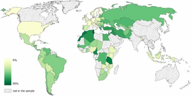 Un mapa que muestra por países donde se cree más en la brujería
